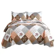 Floral Checked Quilted Bedspread Set Coverlet Throw Rug Pattern Ten