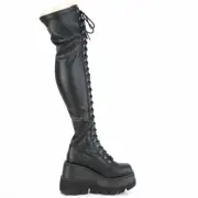 Demonia Shaker-374 Matte Black Vegan Leather Platform Wedge Boots • Ships in ...