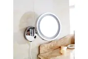 Dolphy 8-Inch 5X LED Wall Mount Magnifying Mirror - 180 Swivel, Adjustable Extension, Silver Finish