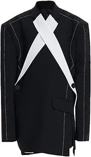 [Generic] Women's Suit Jacket, Loose Cut Double Button Long Sleeved Patchwork Contrasting Suit Jacket