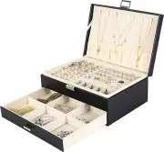 Jewellery Box - Travel Jewellery Organiser - Black 2-Layer Jewelry Box Case