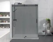 1180-1800mm Frameless Tinted Grey Sliding Glass Shower Screen Black Rail