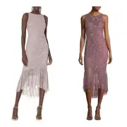 Aidan Mattox Purple Circle Beaded Sleeveless Midi Sheath Dress US 10 NWT Flapper