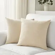 Meekio Set of 2 Light Beige Pillow Covers 20 x 20 Inch Farmhouse Boho Decorative Throw Pillow Covers Linen Cushion Covers for Sofa Couch Décor