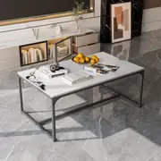 Fin Luxury Sintered Stone-Top Coffee Table Center Table W Open Design & Aluminum Leg