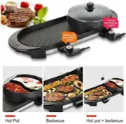 Electric Grill Indoor Hot Pot, Multifunctional Grill with Divider Separate 2in1