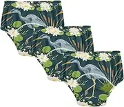 Baby Potty Training Underwear Pants Soft Cotton Bed Wetting Underpants Trainer Underwear for Toddler Boys 3T Seamless Pattern Heron Bird Water Lily