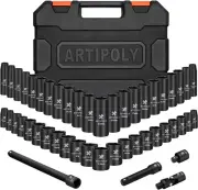 3/8in Impact Socket Set, 6-Point Deep and Shallow Socket Set, 48 Piece Standa...