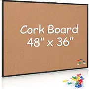 Board2by Cork Board Bulletin Board 36 x 48, Foldable Notice Pin Board for Wall, Black Aluminum Framed 4x3 Corkboard, Large Wall Mounted Office Board with 36 Push Pins for School & Home