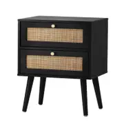 Oikiture Bedside Table 2 Drawers Rattan