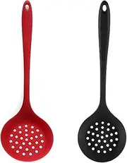 Hemasa 2PCs Silicone Skimmer Spoon Non-Stick Cooking Slotted Colander Spoon Skimmer Strainer Kitchen Sink Ladle Strainer Silicone Filter Black