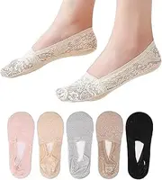 [ZEACCT] 5 Pairs Women's Lace Invisible Socks, Invisible Women's Socks with Low Cut, Boat Socks, Non-Slip Lace Boat Socks, Women's Boat Socks with Lace, for Shoes with High Heels, 2, One size