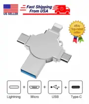 4 in 1 USB 3.0 Flash Drive Portable Memory Stick For iPhone 15 14 13 12 Android
