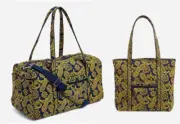Vera Bradley NAVY GOLD BANDANA 2pc Lg Duffel & Vera Tote Bags (New) $240