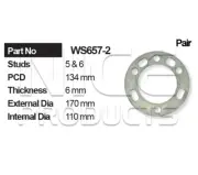 Wheel Spacers 5 & 6 Stud 4WD for Toyota Landcruiser Pair 6mm Thick Universal