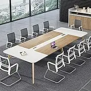 YQMHEZ Conference Table, Workstation Desk, Large Meeting Desk, Rectangular Compute Desk with Rectangle Grommet, Computer for Office and Executive Modern Desk(Natural+White)