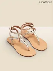 Sosandar Gold Studded Gladiator Leather Flat Sandals (597647) | $104