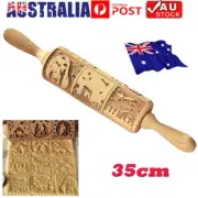 Christmas Wooden Embossing Rolling Pin Engraved Elk Baking Cookies Cake RollerYS