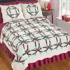 3Pc Christmas Wedding Ring Patchwork Holiday Bedspread Quilt Set w/ Shams TWIN