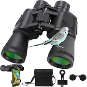 20x50 HD Binoculars for Adults High Powered with Phone Adapter, Large View Binoculars with Clear Low Light Vision, Binoculars for Bird Watching Concert Hiking Travel