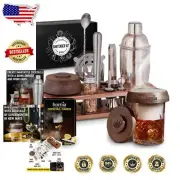 Elegant 13-Piece Bartender Kit with Whiskey Smoker & Pine Stand for Home Bars