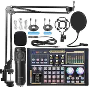 Professional Recording Studio Audio Set External Microphone Sound Card With Tuning Equipment Blue-Silver