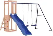 vidaXL Outdoor Wooden Playset, Durable Solid Douglas Wood, Multi-Activity Playground with Wave Slide and Swing Set, Safety Railings