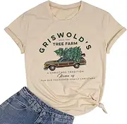 [FCDIED] Tree Farm Shirt for Women Vintage Graphic Christmas Tee Tops Casual Short Sleeve Xmas Holiday Tshirt