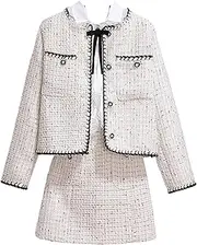 [UKTZFBCTW] Autumn Winter Small Fragrant Style Suit Skirt for Women Spring Two-Piece Set