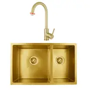 ACA Yellow Gold Stainless Steel Double Bowls Kitchen Sink Top/Undermount With 2-Mode Tap Set