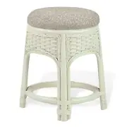 Alexa Footstool White Color with Cushion Natural Rattan Wicker Handmade Design