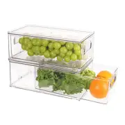 2 Pack Stackable Refrigerator Organizer Bins with Pull-out Drawer, Drawable C...