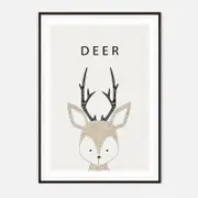 Galrie Charming Minimalist Deer Illustration - Whimsical Animal Art Print for Home Decor, Black Frame, 50 x 70cm (20 x 28inch)