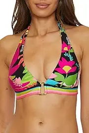 [Trina Turk] Women's Tiki Halter Bikini Top, Floral Print, Adjustable, Tie Back, Swimwear Separates