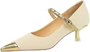 [YGJKLIS] Women's 4.5CM Medium Heel Shoes Pointy-Toe Ankle Strap Block Heel High Heel Wedding Party Dress Shoes