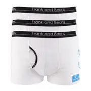 3 Mens Boxer Briefs Cotton Trunks White Underwear Frank and Beans