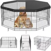 Foldable Metal Dog Exercise Pen, Pet Puppy Playpen Yard Fence with Top Cover & D