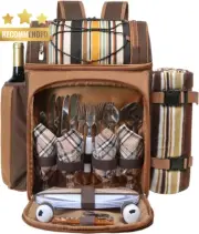 Picnic Backpack Cooler for 4 Person with Insulated Leakproof Cooler Bag, Wine Ho