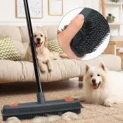 Pet Hair Removal Rubber Broom with Squeegee Carpet Rake for Fluff Rug Silicone B