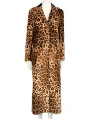Brown Velvet Leopard Print Long Coat