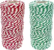 BEZANU Christmas Twine, 2 PCS Red and Green Cotton String Rope for Gift Wrapping, Arts Crafts, Party Decorations (100m/328ft)