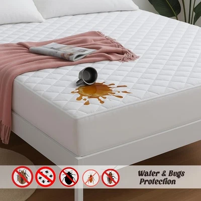 Extra Deep Quilted 100% Waterproof Mattress Protector Fitted Bed Cover Wet Sheet