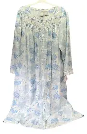P Intimates Button 100% Cotton Floral Robe Wonwn’s L Blue Rose Grandma NEW