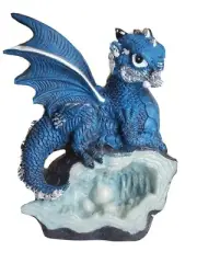 Blue Medieval Baby Dragon with Crystal Egg Nest Decorative Figurine New