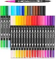 Caliart 34 Double Tip Brush Pens Art Markers, Aesthetic Cute Preppy Stuff School Supplies, Artist Fine & Brush Pen Coloring Markers for Kids Adult Book Cards Drawing Craft Kit Teacher Office Supplies