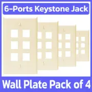 4 Pack 6 Keystone Jack Wall Plate 1-Gang Face Plate SIx Holes Wallplate Ivory