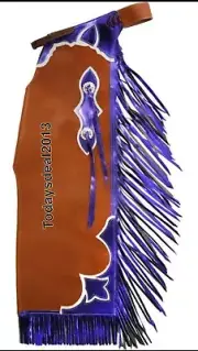 Western Brown Leather Bull Rodeo Chaps with Matching Filigree