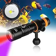 ORCATORCH D710V Underwater Video Light - 2000 Lumens, Tri-Color Light Sources (White, Red, Violet), 120-Degree Wide Beam Scuba Flashlight for Dive Photography Fill Light and Fluorescent Night Diving