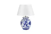 Piyo Blue Ceramic Classic Oriental Table Lamp Light White Fabric Shade