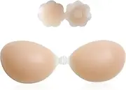 [BDSMYOU] Adhesive Bra Silicone Strapless Bra with 1 Pair of Nipple Pads, Backless Adhesive Bra Push Up, Self-Adhesive Bra Reusable Invisible Bra & Nipple Cover for Wedding Backless Dress Bra